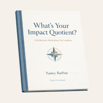 An image of a white book with book binder. With the words 'What's Your Impact Quotient? - A Reflection Worksheet for Leaders'